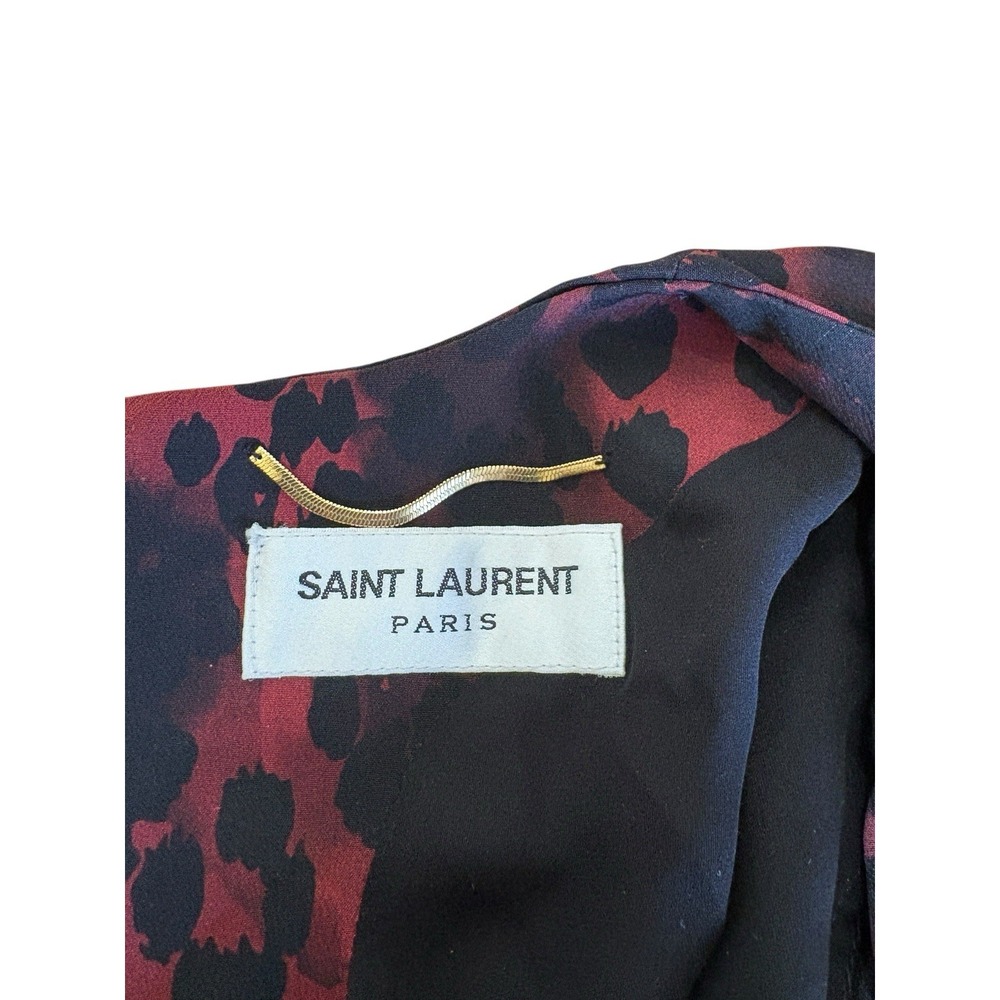 Saint Laurent Dress Womens XS Leopard Print Silk Mini Long Sleeve Indie Sleaze - Picture 8 of 10